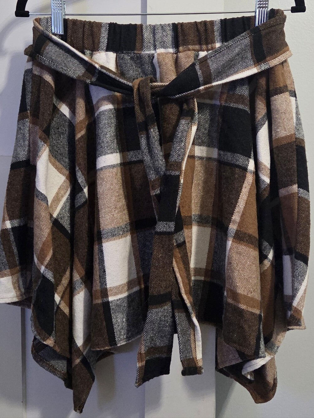 NWOT SHEIN Flannel Brown & Cream Plaid Tie-Waist Skirt